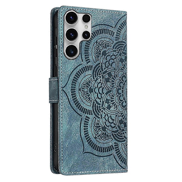 Frosted Læder Etui til Mandala Emed Retro Telefon Blå(FQ) For Samsung Galaxy S23 Ultra 5G Blue