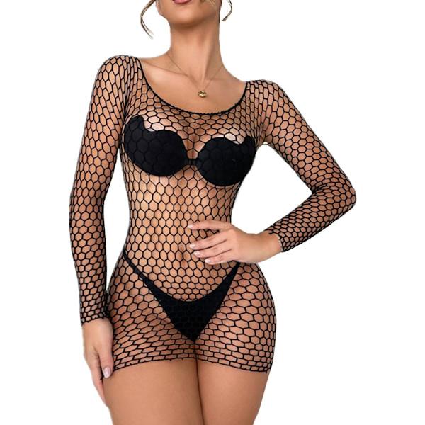 tifo Damunderkläder Nät BabyDoll Bodycon Miniklänning Set En Storlek Svart D3 En Storlek (XS-XL)