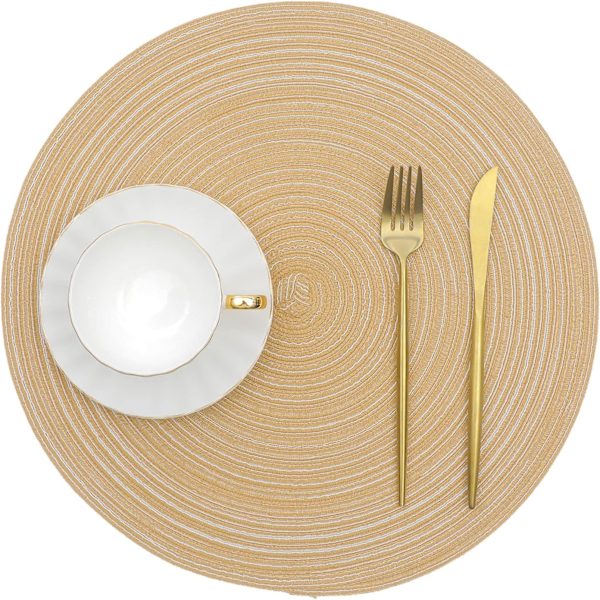 Bordmatter, sett med 6, Khaki 38x38cm Runde vevde bordmatter Vaskbare H G