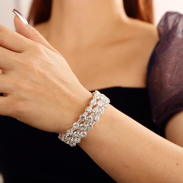 3-rad vintage silver helkristall stretch armband glitter