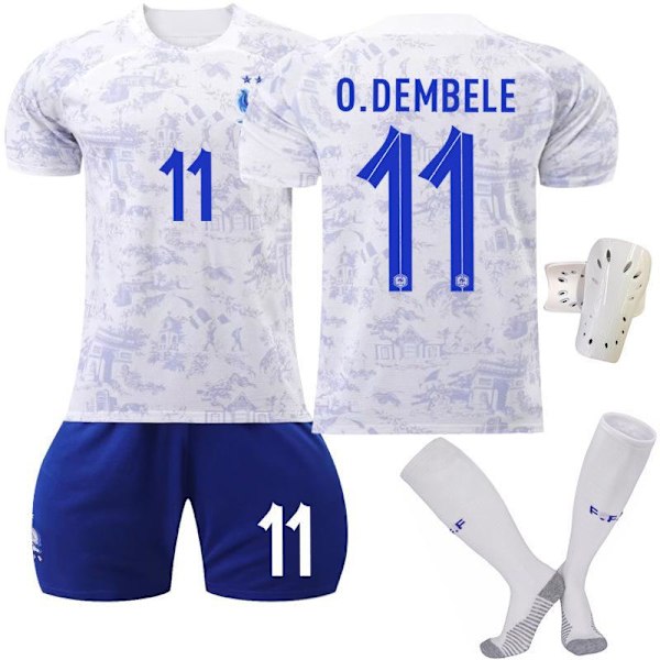 22-23 Ranska vieraspaita nro 10 Mbappe jalkapalloasu 19 Benzema 7 Griezmann 9 Giroud lyhythihainen valkoinen puku No. 11 with socks + protective gear #XS