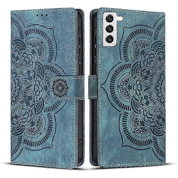 Frosted Læder Etui til Mandala Emed Retro Telefon Blå(FQ) For Samsung Galaxy S21 FE 5G Blue