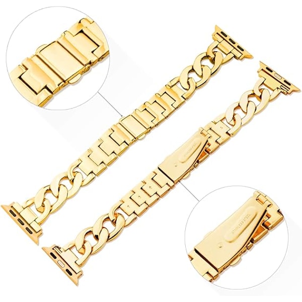 38/40/41/mm 42/44/45mm Damklocka Guld Klassisk Kedja Smartwatch Band Kompatibel för Apple Watch Series Band 9/8/7/SE/6/5 Elegant Ersättningsrem GULD GOLD 42/44/45/49MM