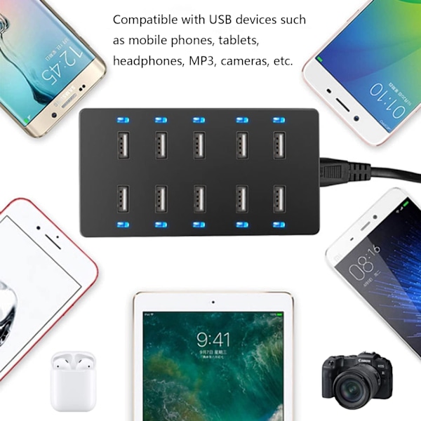 USB-ladestasjon, 50W 10-porters USB-lader, Multi-Port DXGHC