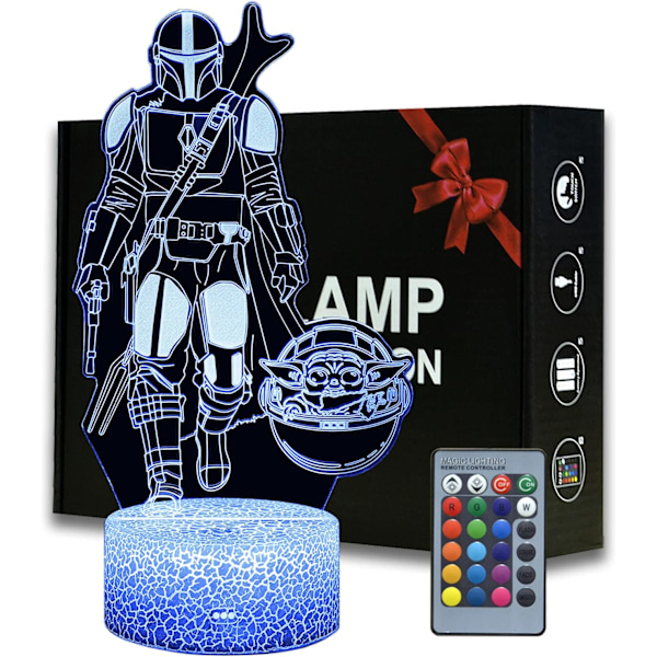 Star Wars Night Light for Boys Mandalorian 3D Lamp with Rem