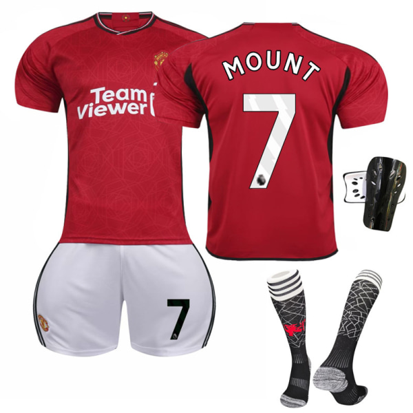 23-24 Manchester United hjemme Røde Djævle fodbolduniform sæt nr. 10 Rashford 21 Anthony 25 Sancho 7 Mount No. 10 with socks + protective gear #3XL