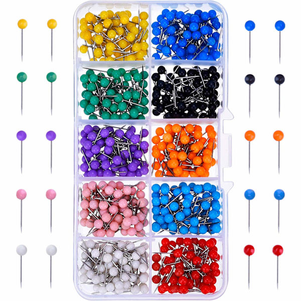 500 stk. kort trykknapper kort knapper runde hoved plastik knapper med stålspidser, 1/8 tomme, 10 farver