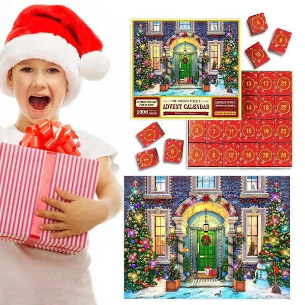 Adventskalender 2023 för Barn och Vuxna 1008 Pusselbitar 24 Dagars Julnedräkning Kalender Familjespel Julgåvor