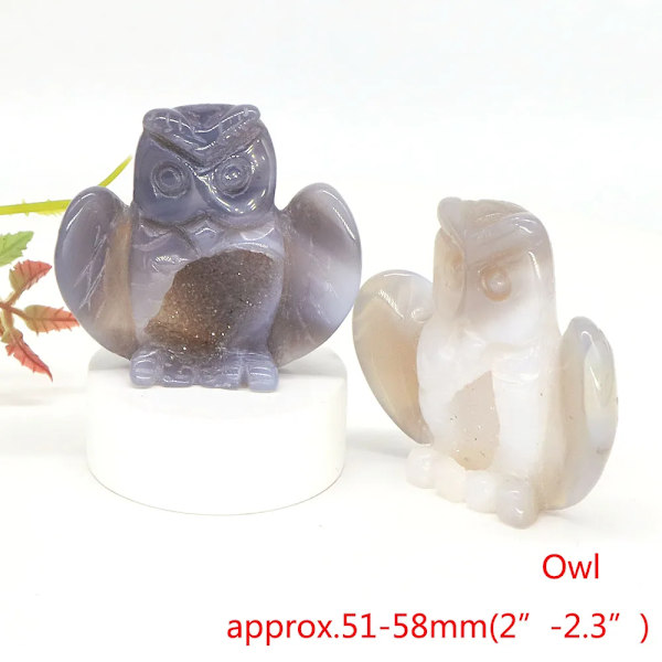 Svan Örn Huvud Fisk Uggla Pingvin Staty Naturlig Sten Grå Agat Geode Healing Kristall Snidning Djur Figurer Hantverk Heminredning Uggla Owl 3 pcs