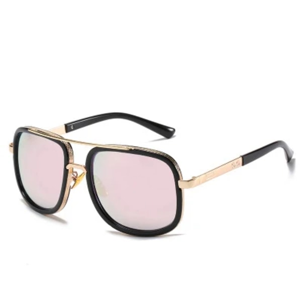 BOOM Mukautettu Logo Muoti Retro Sävyt Metalli Punk Ylisuuret Neliönmuotoiset Puoli Steampunk Aurinkolasit Aurinkolasit Miehet Miehet Naiset 2024 D15 BLACK/PINK MIRROR