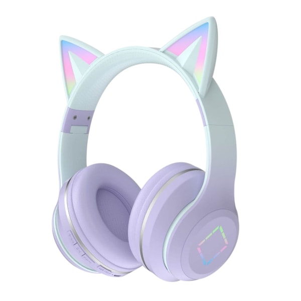 Over-Ear Headphones for Kids Wireless Bluetooth Cute Cat Ears RGB Foldable Sound with Microphone for Girls Volume Control Headset for Women