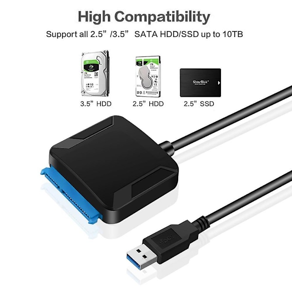 USB 3.0 - SATA-kaapeli USB3.0-kiintolevyadapteri 2,5/3,5 tuuman ulkoinen HDD SSD -adapteri kannettavalle tietokoneelle Xbox One Xbox 360 PS4