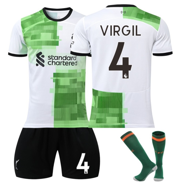 23-24 Liverpool borta grön tröja nr 11 Salah 27 Nunez 66 Arnold barnfotbollskläder No. 4 + socks XL