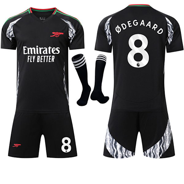 2024-2025 Arsenal Udebanesæt Børn Voksen Sort Fodboldtrøje Kit Med Strømper Nr. 8 ØDEGAARD No. 8 ØDEGAARD 20