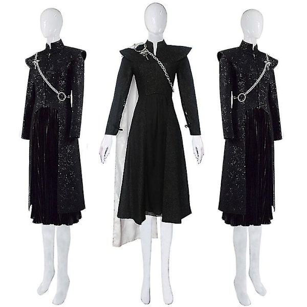 Daenerys Targaryen Dany Cosplay-asu, keskiaikainen mekko, musta asu, viitta, Halloween-juhla-asu naisille, aikuisille - XXL XXL