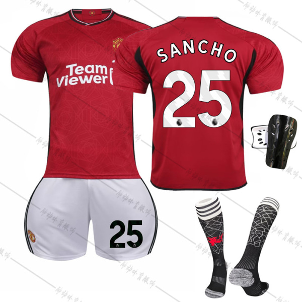 23-24 Manchester United hemma Red Devils fotbollsdräkter set nr 10 Rashford 21 Anthony 25 Sancho 7 Mount No. 25 with socks + protective gear #3XL