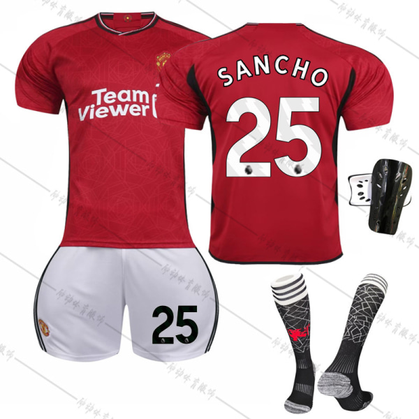 23-24 Manchester United hjemme Røde Djævle fodbolduniform sæt nr. 10 Rashford 21 Anthony 25 Sancho 7 Mount No. 25 with socks + protective gear #22