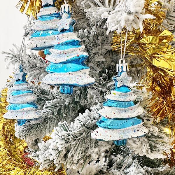 4 stykker juletrær hengende dekorasjoner glitter juletrær kuler juletrær dekorasjoner juletrær anheng glitter jul BLUE