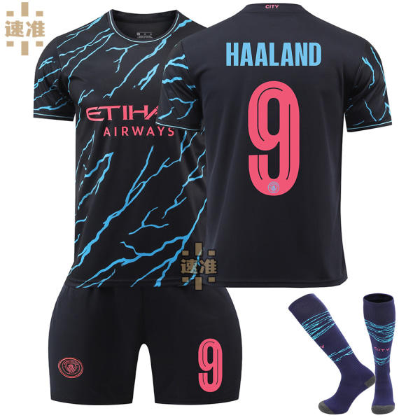 23-24 Manchester City 2:a bortatröja Champions League-version nr 9 Haaland tröjset 17 De Bruyne 47 Foden Champions League No. 9 socks 28 yards