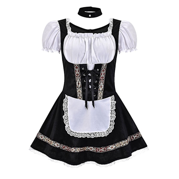 Snabb frakt 2023 Bästa Oktoberfest-dräkt för kvinnor Tysk bayersk Dirndl ölserveringsklänning fin klänning S - 4xl Svart vit Black White L