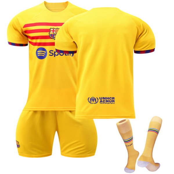 2022-23 Barcelona tre borta gul nr 9 Lewandowski 6 Gavi fotbollströja Katalonien element tröja No. 10 Messi with socks +  gear #22