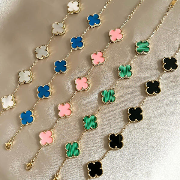 Firebladet Clover Armbånd 18k Guldbelagt Rustfrit Stål Dobbeltsidet Eftermarked multicoloured