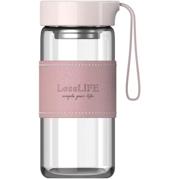 Vattenflaska i borosilikatglas, Bubbelblomteflaska, Med tätningslock (Rosa) 3
