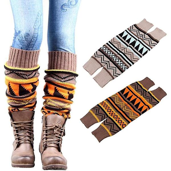 Par Leg Warmers for Kvinner Vinter Strikkede Leg Warmers Tykke Lange Sokker Bohemia Gave