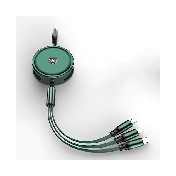 3 i 1 Retractable Laddkabel Laddare för Iphone Typ-c Micro USB--grön