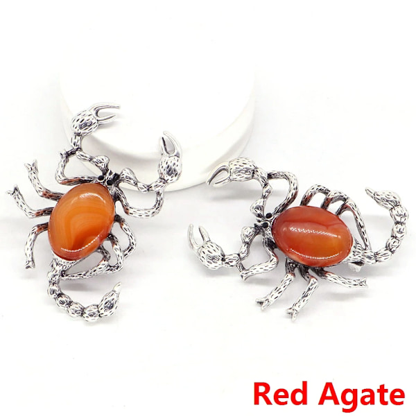 2\" Scorpion Insekt Brosjer Naturlig Helbredende Krystall Stein Pin Halskjede Anheng Mote Smykker Pub Tilbehør For Kvinner Mann Gaver Rød Agat Red Agate 20 pcs