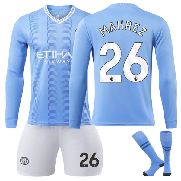 23-24 Manchester City hemtröja långärmad nr 9 Haaland 17 De Bruyne 10 Grealish fotbollströja korrekt tröja Size 26 with socks S