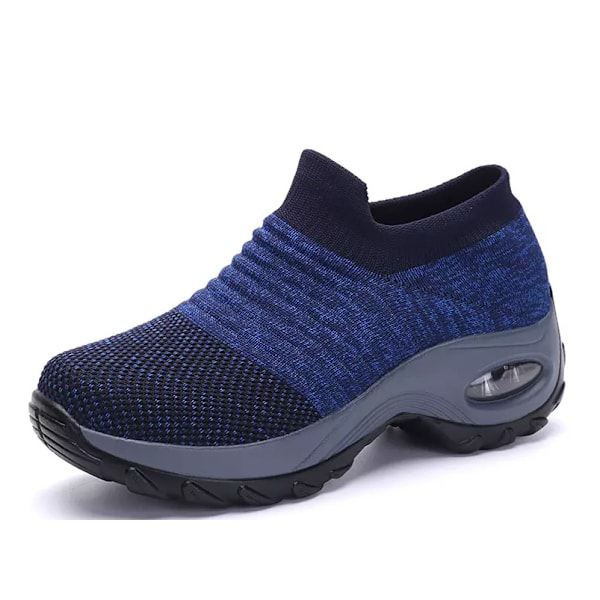 Store Størrelse Dame Air Cushion Fly Knit Sportsko Slip-on Sko Casual Sokker Sko blå-3 blue-3 38