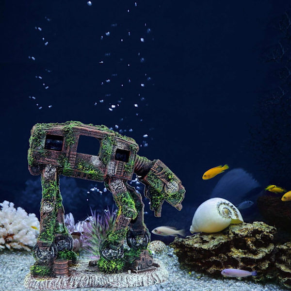 Dekorative ornamenter Kreativ akvarielandskabelig bil robot hund Transformers tema fisketank ornamenter harpiks håndværk 15.5 * 8.5 * 14cm 1 stk grøn