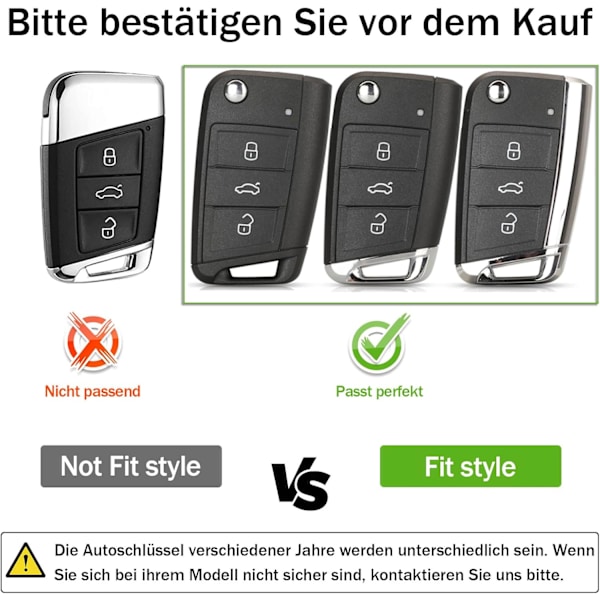 Nøkkeldeksel for VW Golf 7 Nøkkelboks/Nøkkeletui for VW, Polo, Skoda, Seat, 3 knapper Golden Edge Black
