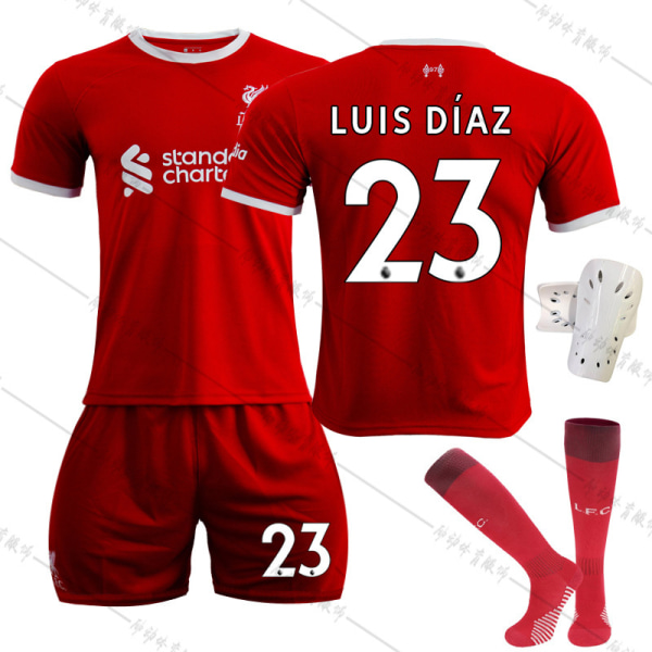 2023-24 uuden kauden Liverpoolin kotipaita punainen nro 11 Salah 9 Firmino 27 Nunez jalkapallopaita No. 23 with socks + protective gear #S