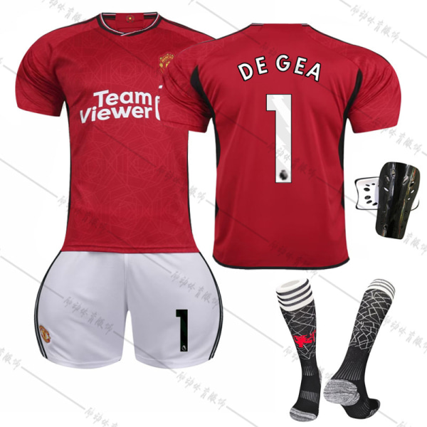 Manchester United Hjemmedrakt Fotballsett 23-24 - Røde Djeveler - Nr. 10 Rashford 21 Anthony 25 Sancho 7 Mount No. 1 with socks + protective gear #2XL