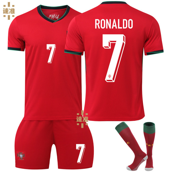 Europacupen 2024 Portugal fotbollsdräkter set nr 7 Ronaldo tröja nr 8 B avgiftströja barns korrekta set Size 7 socks XXL