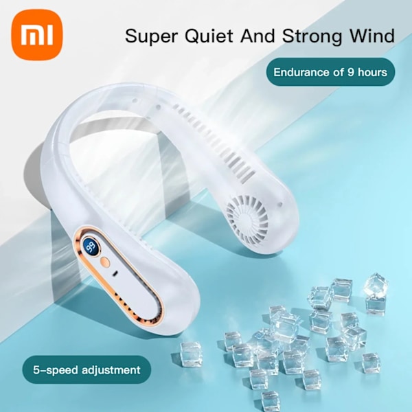 Xiaomi Hängande Nackfläkt Bärbar Bladlös Nackfläkt Digital Display Power Air Cooler USB Laddningsbar Elektrisk Fläkt Sommar White