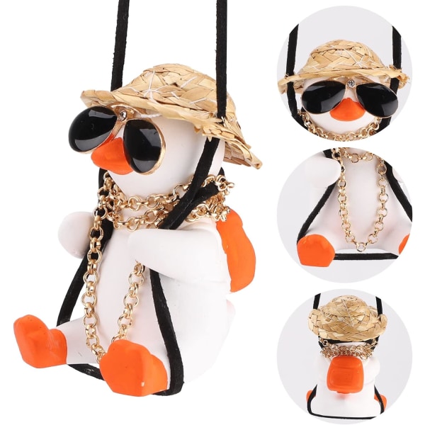 Auton lisävarusteet Swing Duck Swinging Duck Auton riipuskoriste Ihana Swinging Duck Auton riipus Siisti lentävä ankka aurinkolaseilla Auton taustapeili White