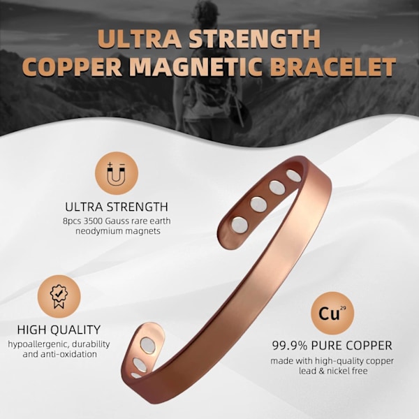 2 st koppar magnetiska armband för män kvinnor 99,9% rent koppar armband justerbara armband
