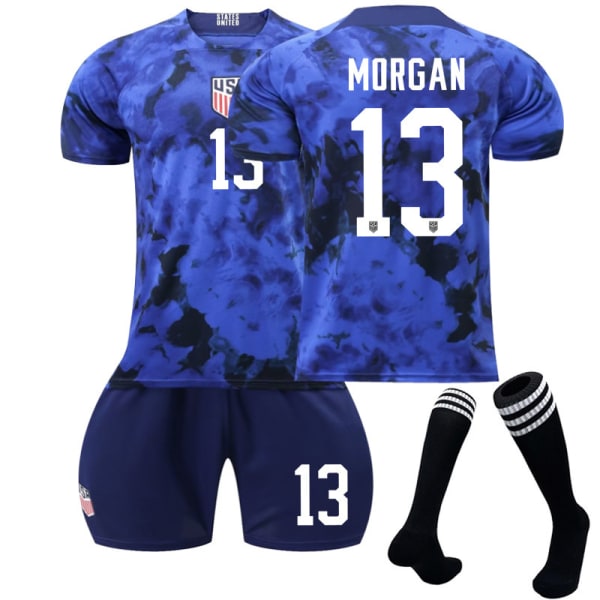 22-23 USA:s fotbollslag borta blå nr 10 Pulisic 8 McKennie 13 Morris World Cup tröja Size 13 with socks #26