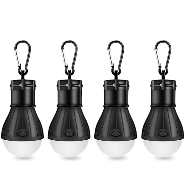 4 st LED-campinglampor, bärbara LED-tältlampor, lykta, ryggsäckscamping, vandring, fiske, nödbelysning, batteridriven lampa, svart