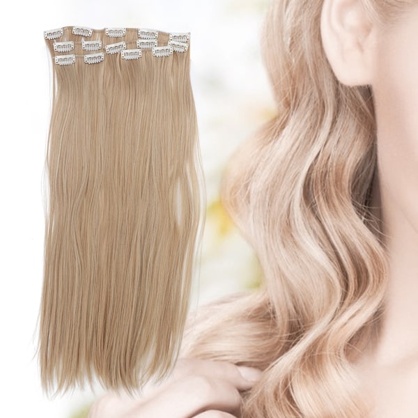6 stk Kvinner Langt Rett Hår Extension Parykk Sett 16 Klips Hårstykke Styling Verktøy 02#