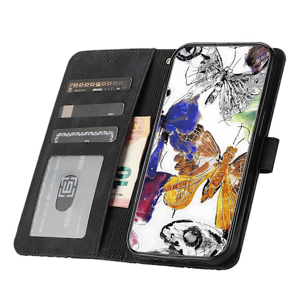 Skin-touch Butterfly Pattern PU Læderetui med Stativ og Pengepungfunktion til Motorola Moto G7 Power Multifarvet Multicolor Style A