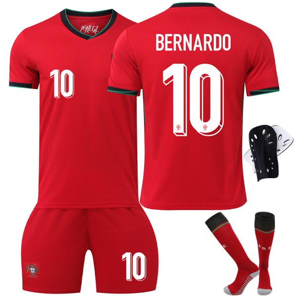 2024 Portugal fodboldtrøje nr. 7 Ronaldo 8 B Fee 11 Phillips EM børnesæt korrekt version No. 10 socks + protective gear 22 yards