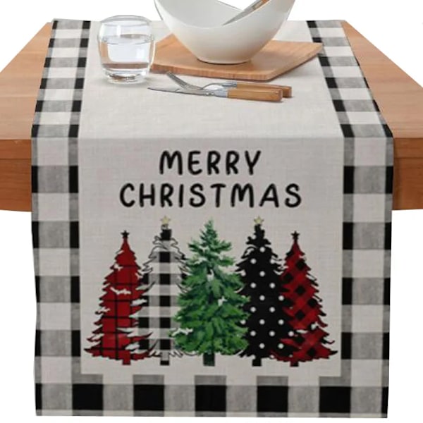 Ny julblomma Ansiktslös Gnome Älg Träd Tryckt Bordlöpare Flagga Matrum Kök Bordduk Bordduk Cover Dekor Sty style 1 rectangle 33X150CM