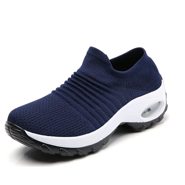 Store Størrelse Dame Air Cushion Fly Knit Sportsko Slip-on Sko Casual Sokker Sko blå-2 blue-2 35