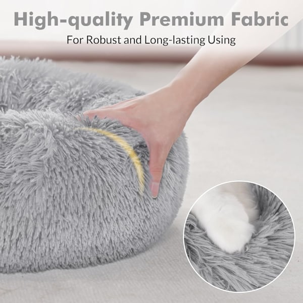 Kattsängar för inomhuskatter, 50 cm Kattsäng Maskintvättbar, Fluffig Rund Djursäng Halksäker, Självvärmande för Små Hundar Kattungar, Ljusgrå, Medium
