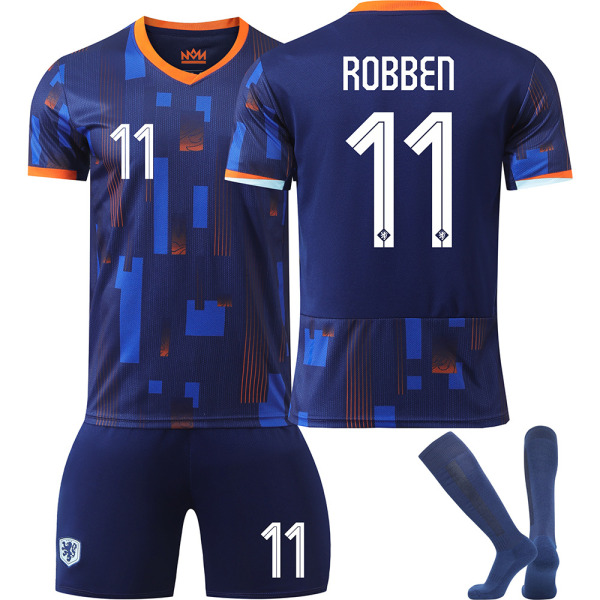 2024 Europacup Nederländerna fotbollströja nr 4 Van Dijk 10 Depay 11 Robben 21 De Jong tröjset No. 11 with socks #16