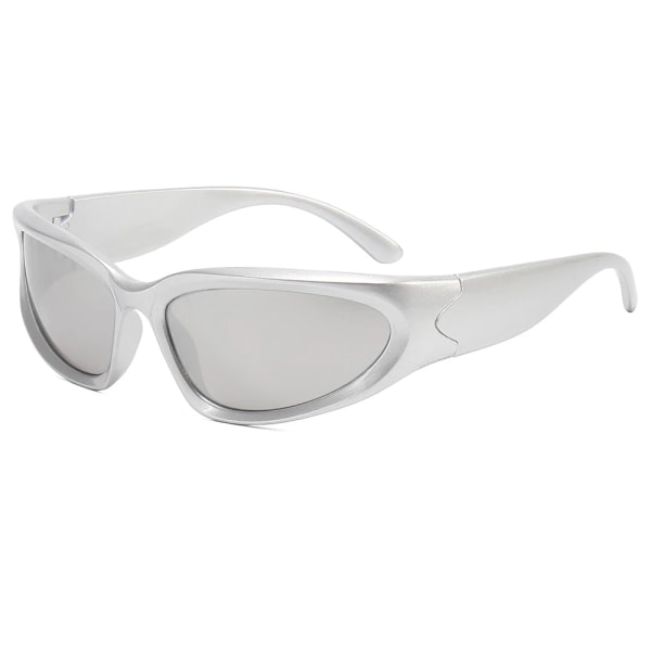 Superhot Eyewear 20745 Fashion Sølv Spejl Oval Sport Solbriller Steampunk Sort Mænd og Kvinder Wrap Around Solbriller C1